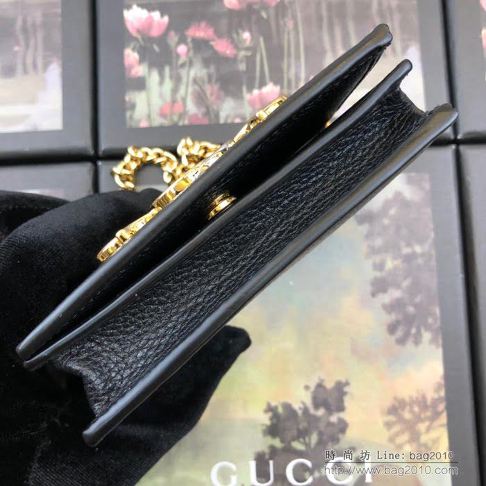 GUCCI古馳錢包 2019新款 Zumi系列 粒面皮革 精卡包 互扣式G馬銜扣 可拆卸鏈條 女款短錢包 570660 黑色  ydgq3286